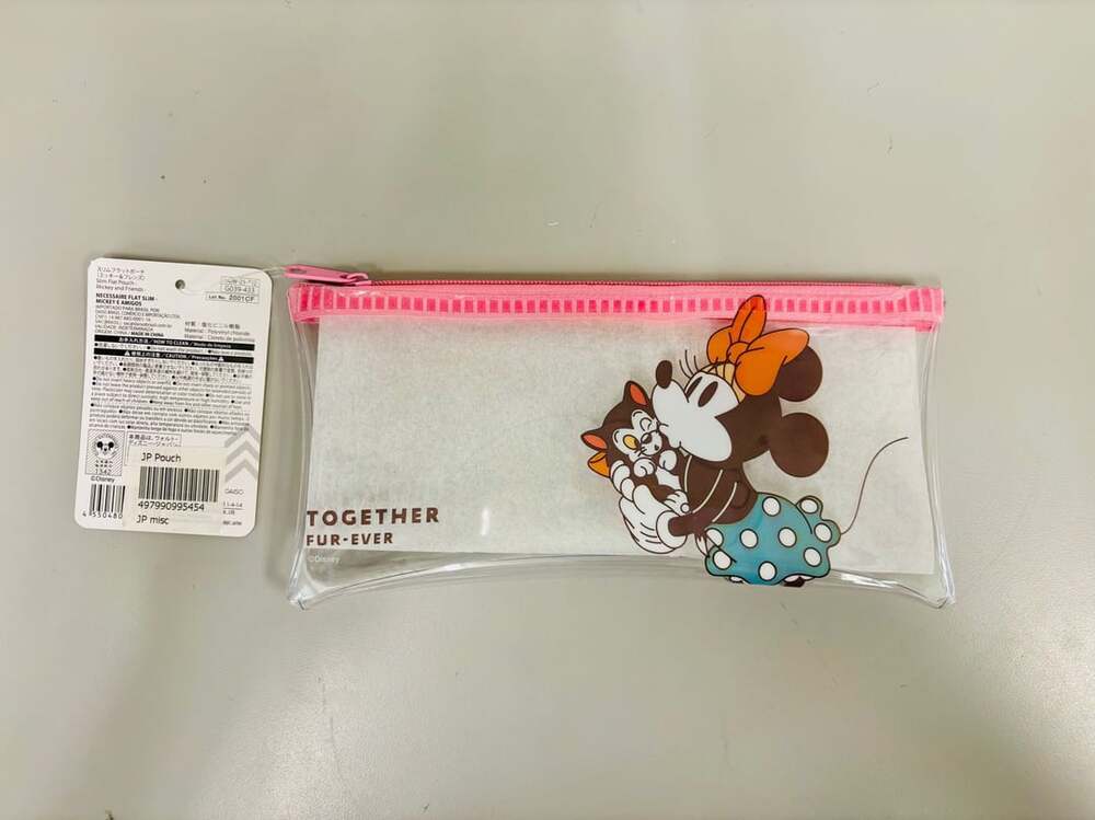 NWT Disney Minnie Mouse & Figaro Slim Flat Pouch Together Fur-Ever Clear Pencil